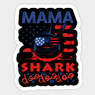 Mama Shark American Flag July Of 4th Sticker